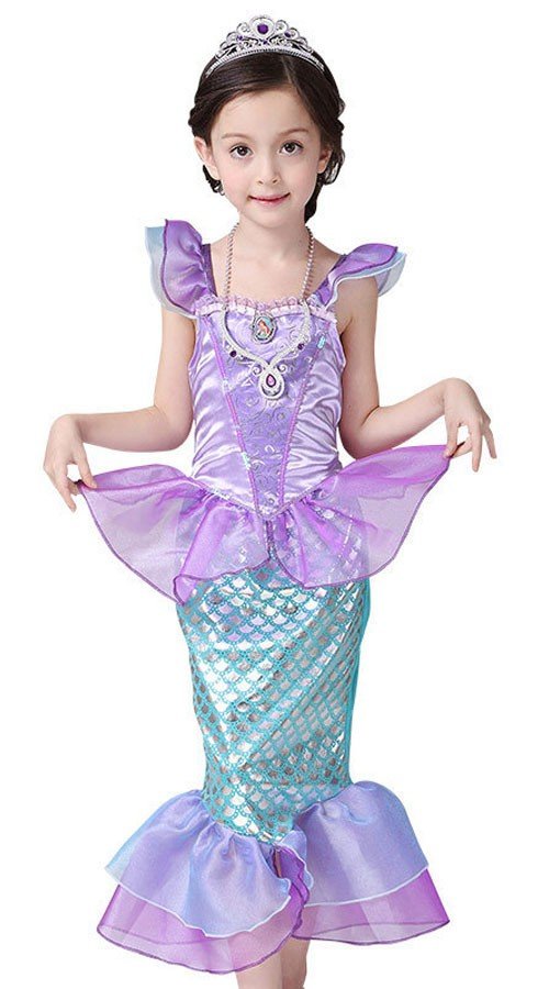 Havfrue Prinsesse Kostume til Piger Onesie Flæse Ærme