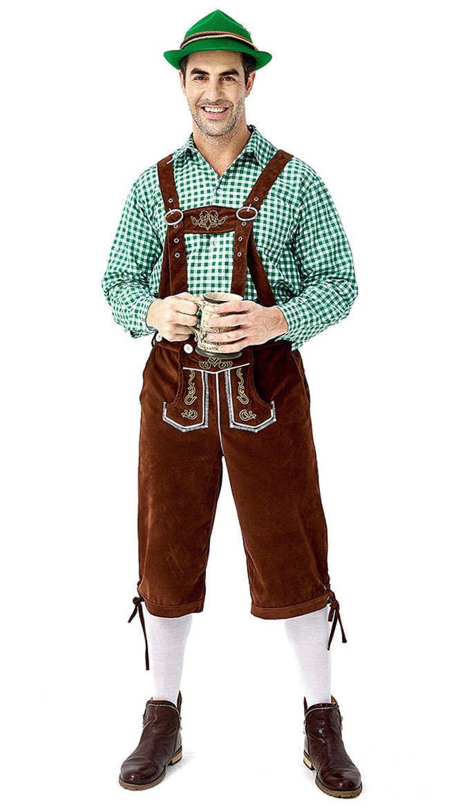 Tyrolerkostumer Traditionelle Bayernbukser Tyrolerskjorte Lederhosen Grøn Brun