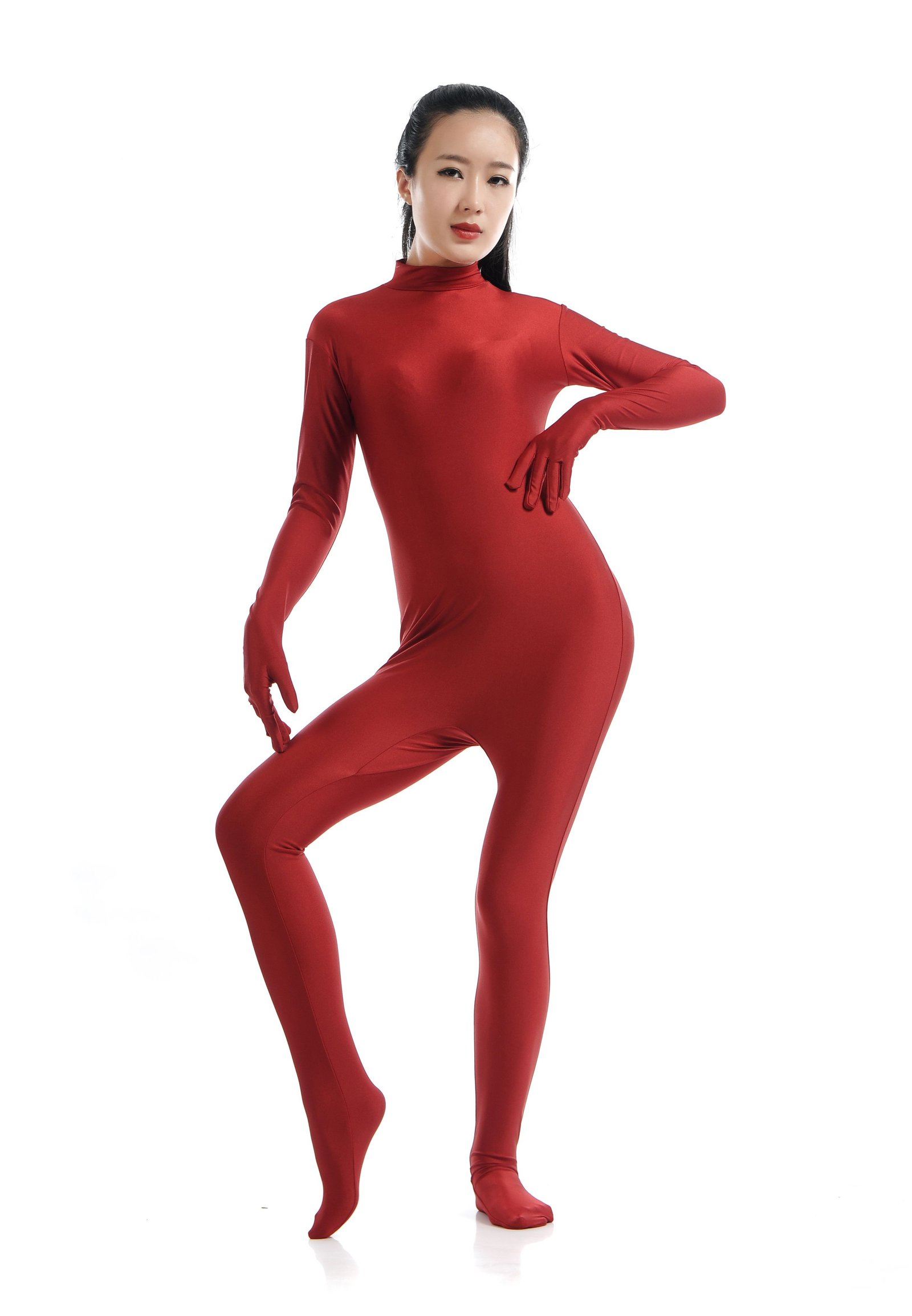 Lycra Spandex Skinsuits til Dame Second Skin Kostume Mørkerød