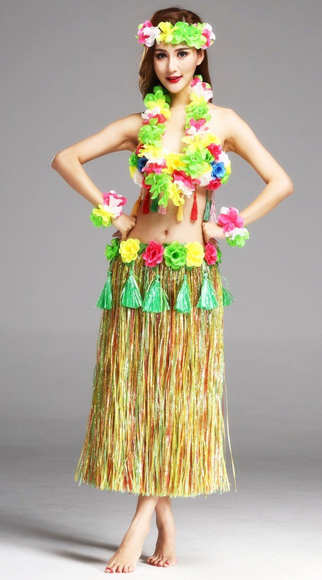 Hula Skørt Hawaii Kostume til Kvinder Flerfarvet Sæt 80cm