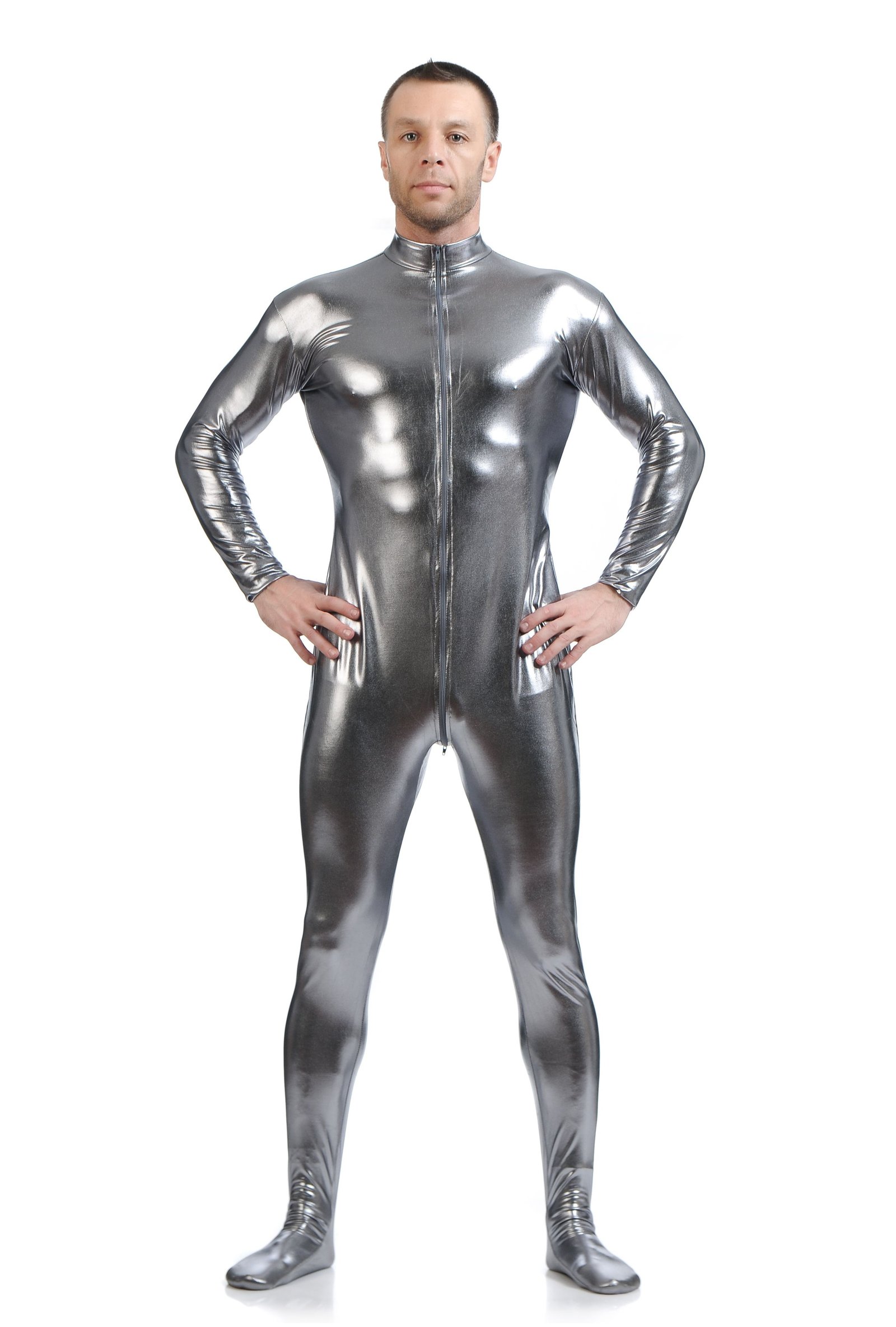 Metallisk Skinsuits Mænd Morphsuits Ingen Hætte Grå