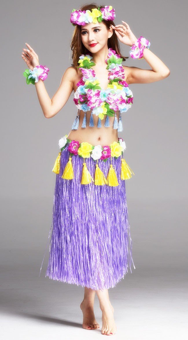 Hula Skørt Hawaii Kostume til Kvinder Lilla Sæt 80cm