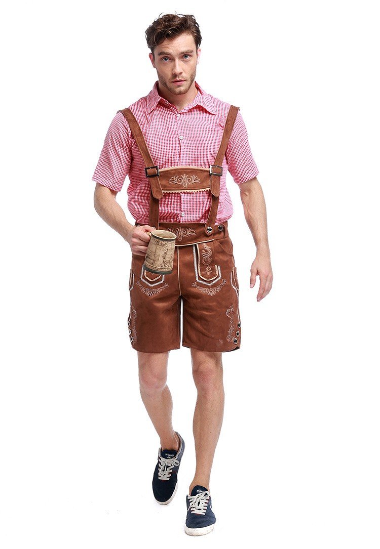 Mænd Bayersk Oktoberfest Lederhosen Kostume Lyserød