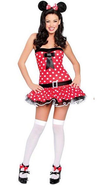 Rød Prikkede Minnie Mouses Kostume Til Voksne