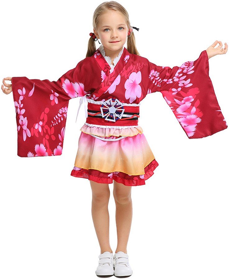 Børn Japansk Inspireret Kimono Kostume Rød