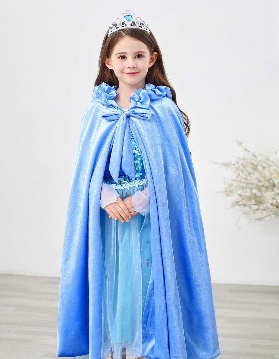 Blå Elsa Frost Kjole til Børn Kappe Med Hætte