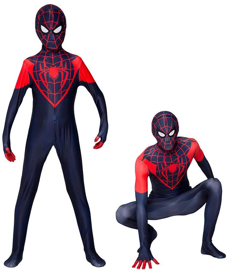 Animeret Spiderman Miles Morales Kostume Spider Man Into the Spider Verse Børn og Voksne