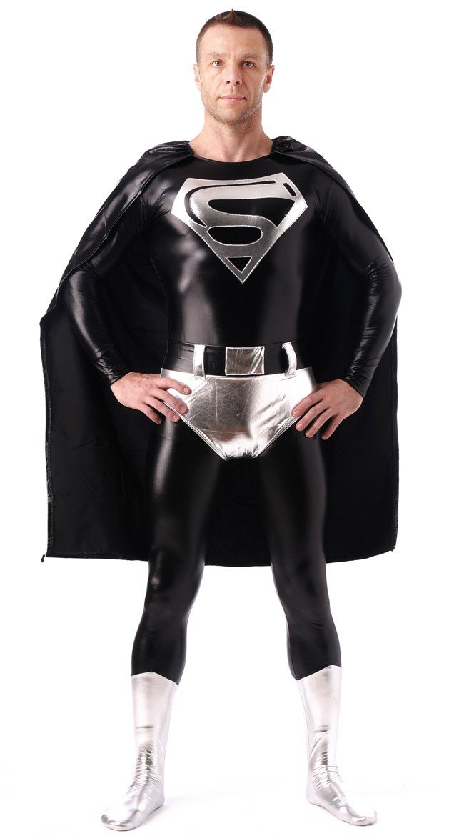 Skinnende Metallisk Superman Kostume Sort Og Hvid