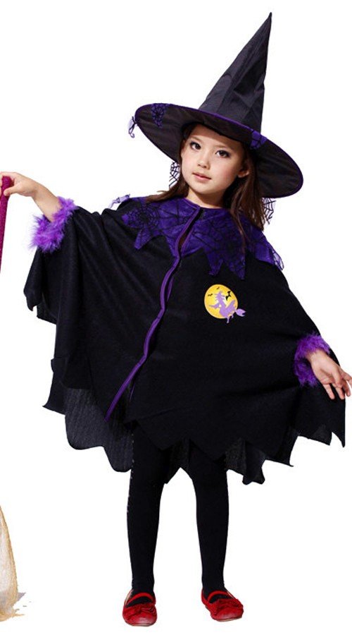 Børn Mørk Hekse Kostume Halloween Kappe