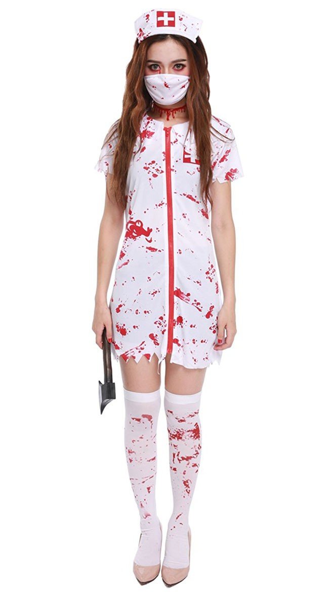 Horror Blodige Zombie Sygeplejerske Kostume