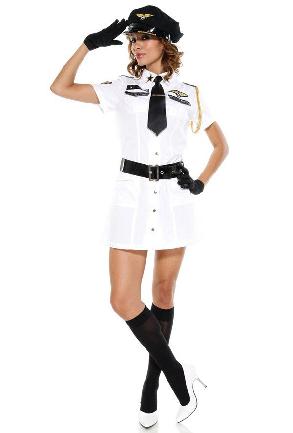 Hvid Stewardess Pilot Kaptajn Kostume