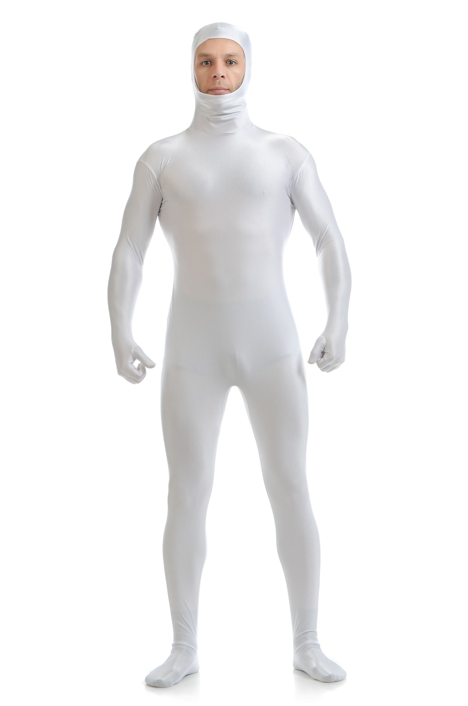 Skinsuits Mænd Lycra Spandex Åbne Ansigt Second Skin Suit Hvid