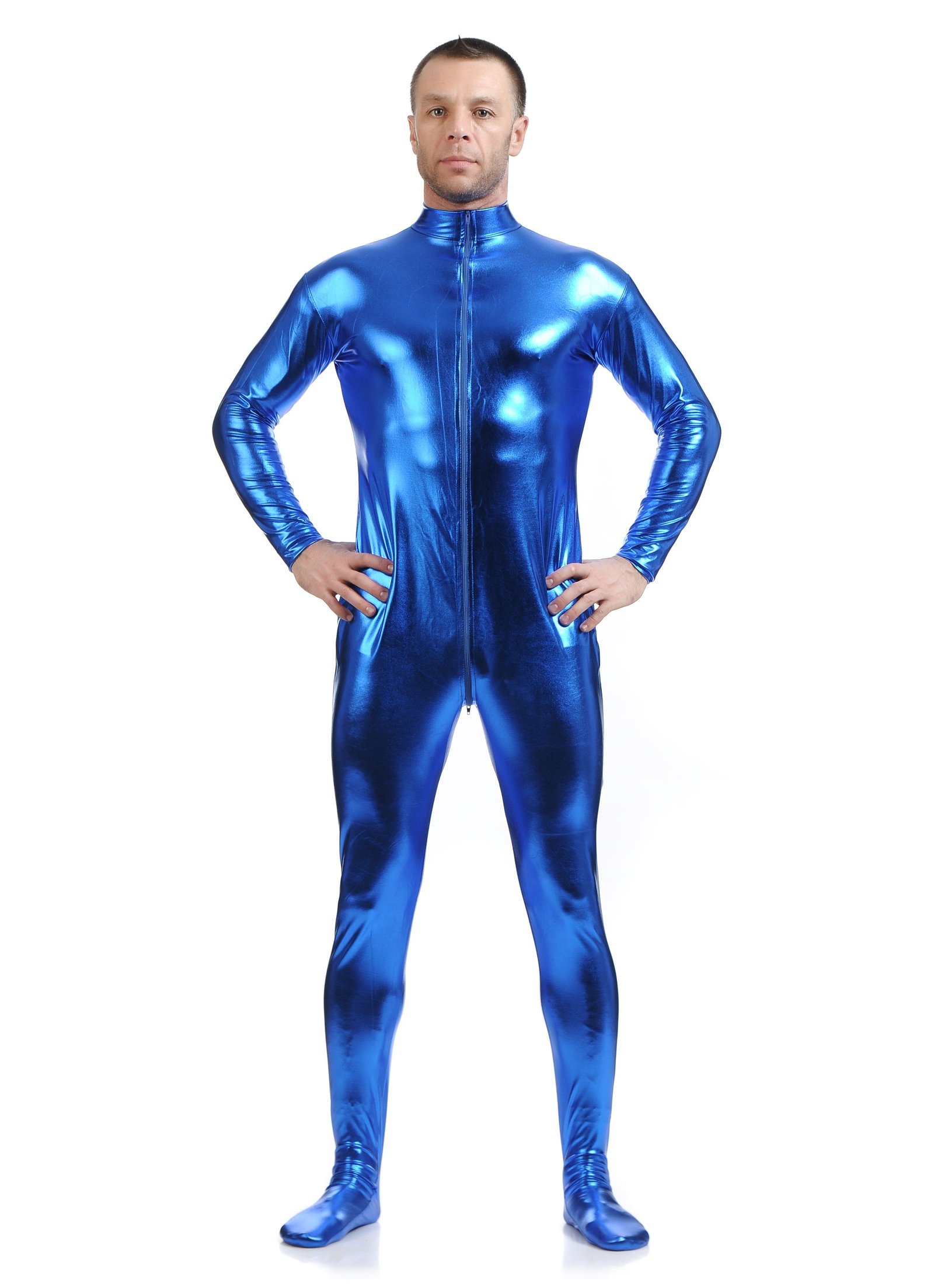 Metallisk Skinsuits Mænd Morphsuits Ingen Hætte Blå