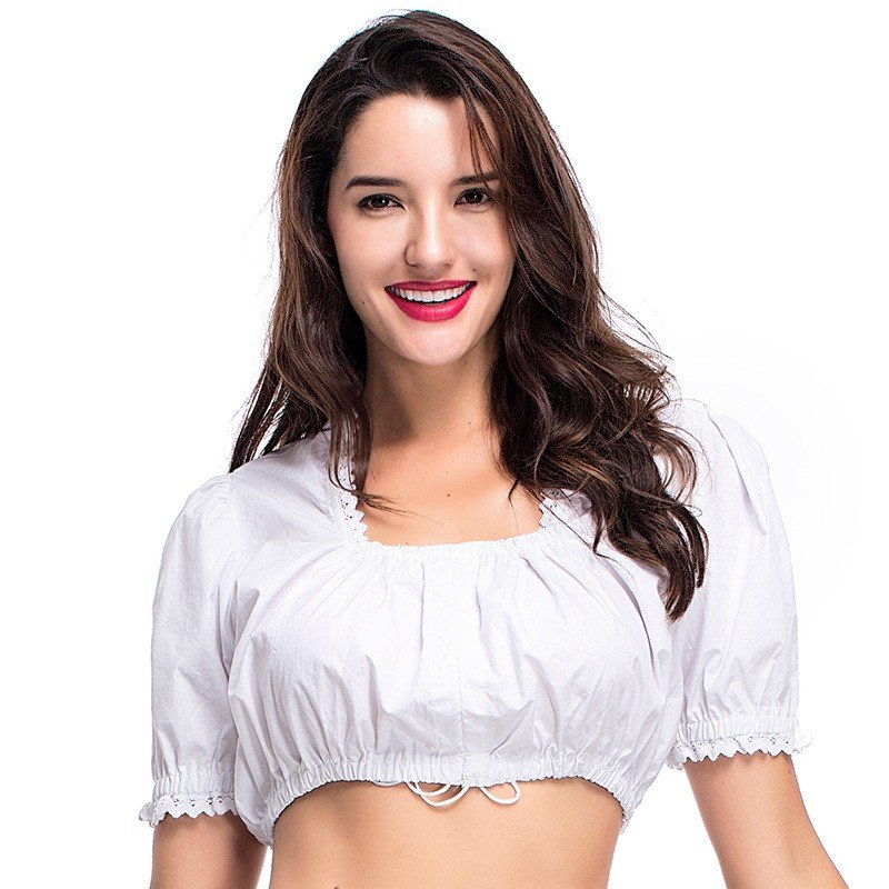 Tyroler Oktoberfest Dirndl Bluse Klassisk Top Hvid