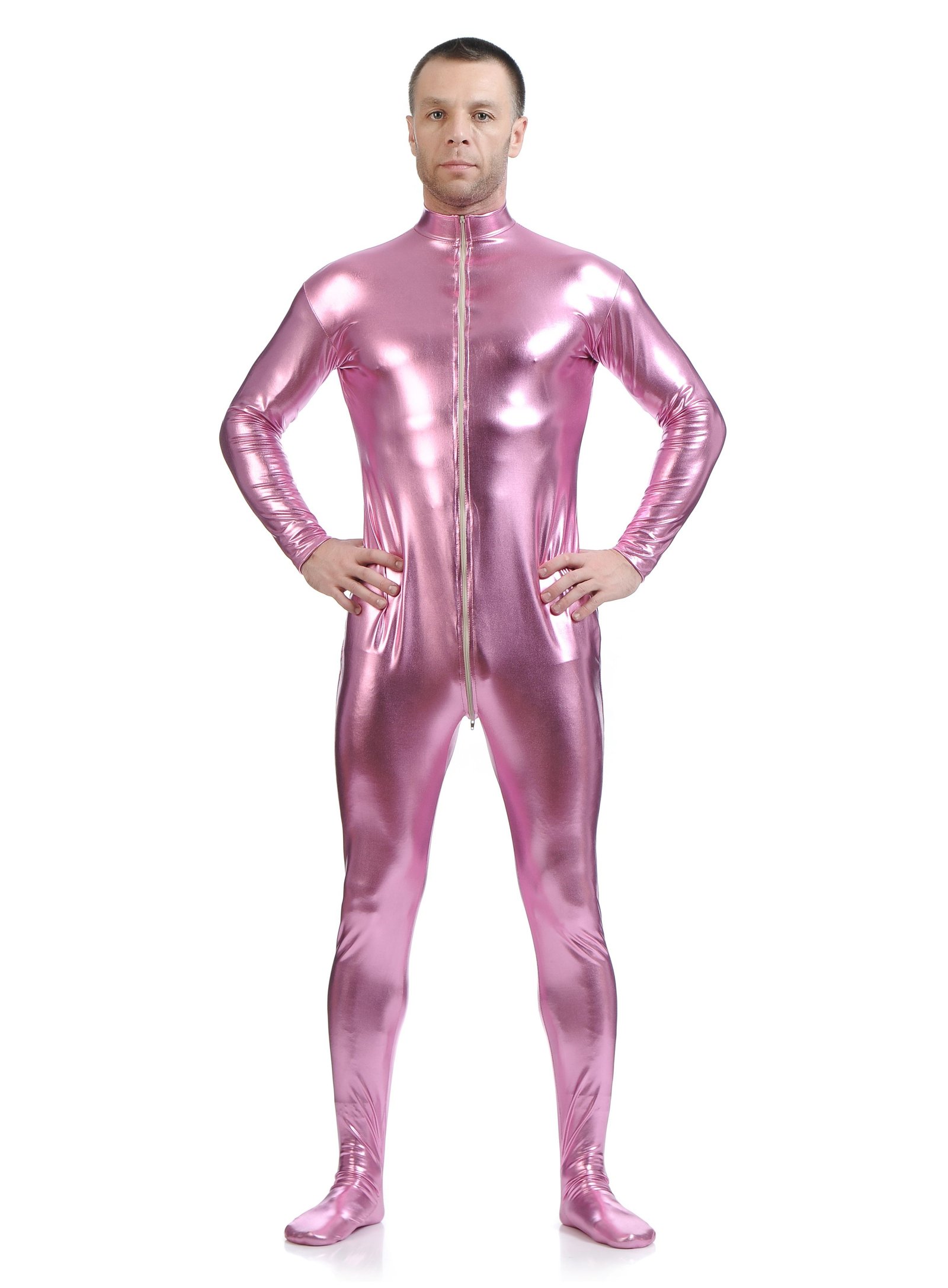 Metallisk Skinsuits Mænd Morphsuits Ingen Hætte Lyserød