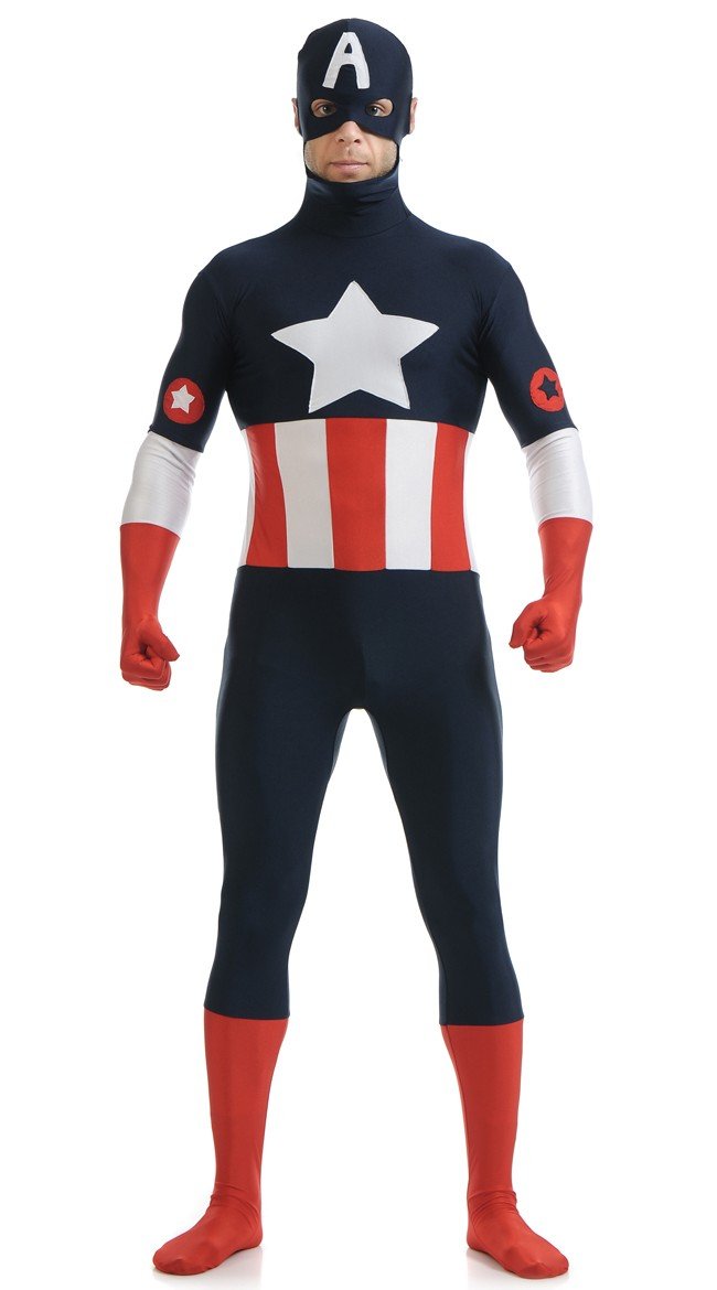 Lycra Spandex Captain America Kostume Blå