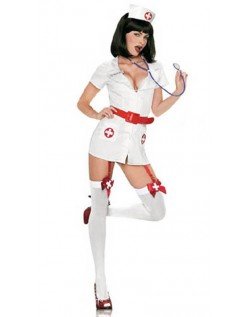 Frække Hvid Sygeplejerske Kostume Med Strømpebukser