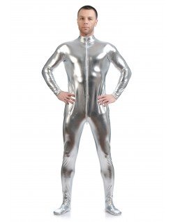 Metallisk Skinsuits Mænd Morphsuits Ingen Hætte Sølv