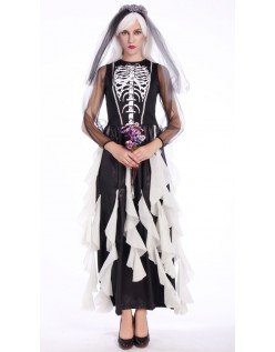 Haunting Halloween Skelet Brud Kostume