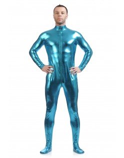 Metallisk Skinsuits Mænd Morphsuits Ingen Hætte Lyseblå