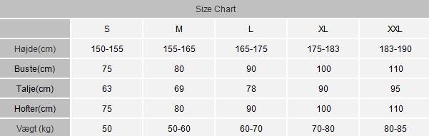 Morphsuits / Skinsuits Størrelsesguide